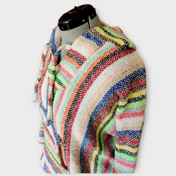 Artisan Baja Hoodie Womens L Jerga "Drug Rug" Pullover Multi-Colored Striped - Picture 4 of 6